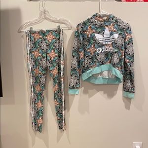 Adidas animal print crop top sweat suit